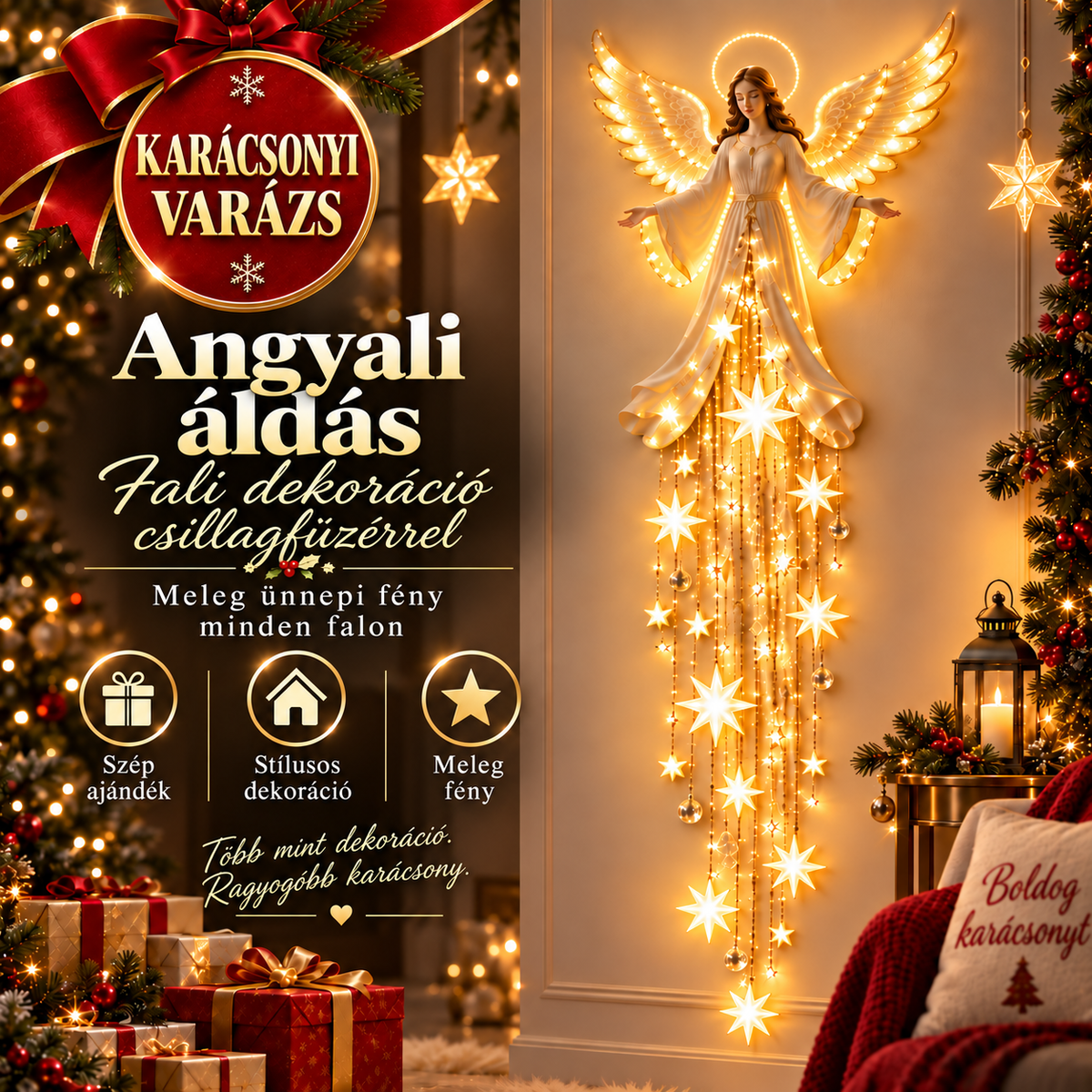 Angyali áldás fali fénydekoráció