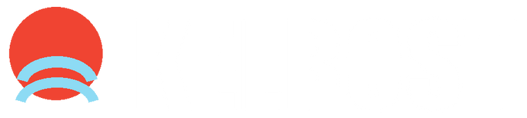 Kelrost white wordmark with abstract sun and waves