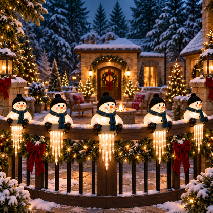 WinterGlow világító hóember jégcsapfényekkel korlátra