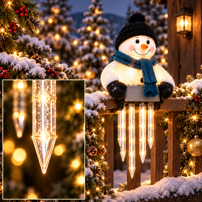 WinterGlow világító hóember jégcsapfényekkel korlátra