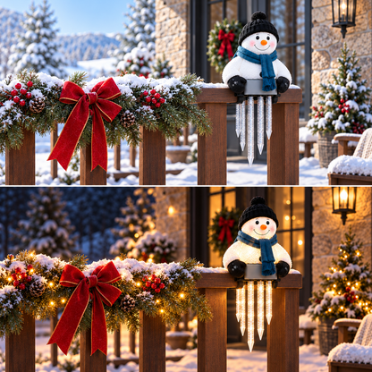WinterGlow világító hóember jégcsapfényekkel korlátra